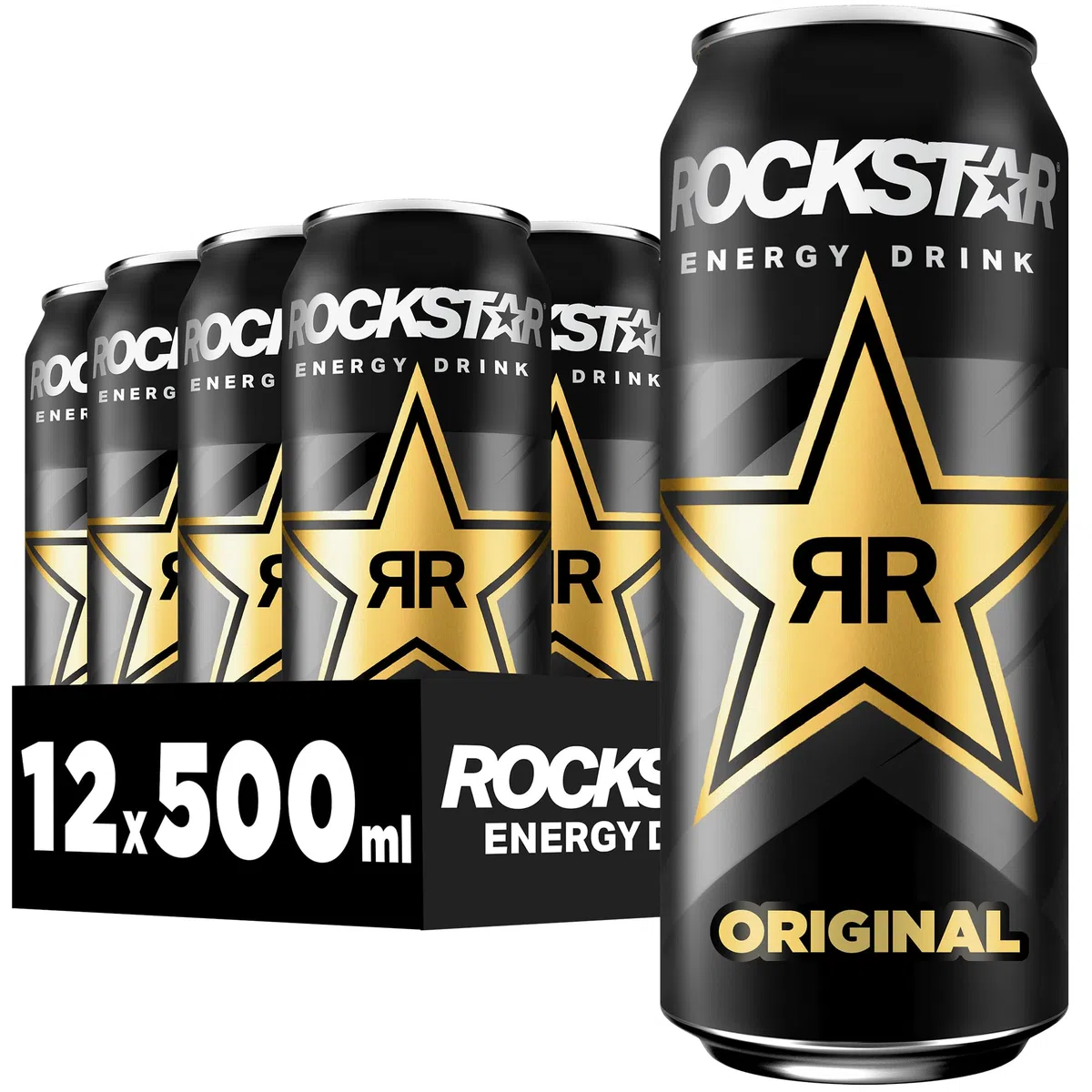 Rockstar Energy Drink Original - Koffeinhaltiges Erfrischungsgetränk für den Energie Kick, EINWEG (12x 500ml) (Verpackungsdesign kann abweichen)