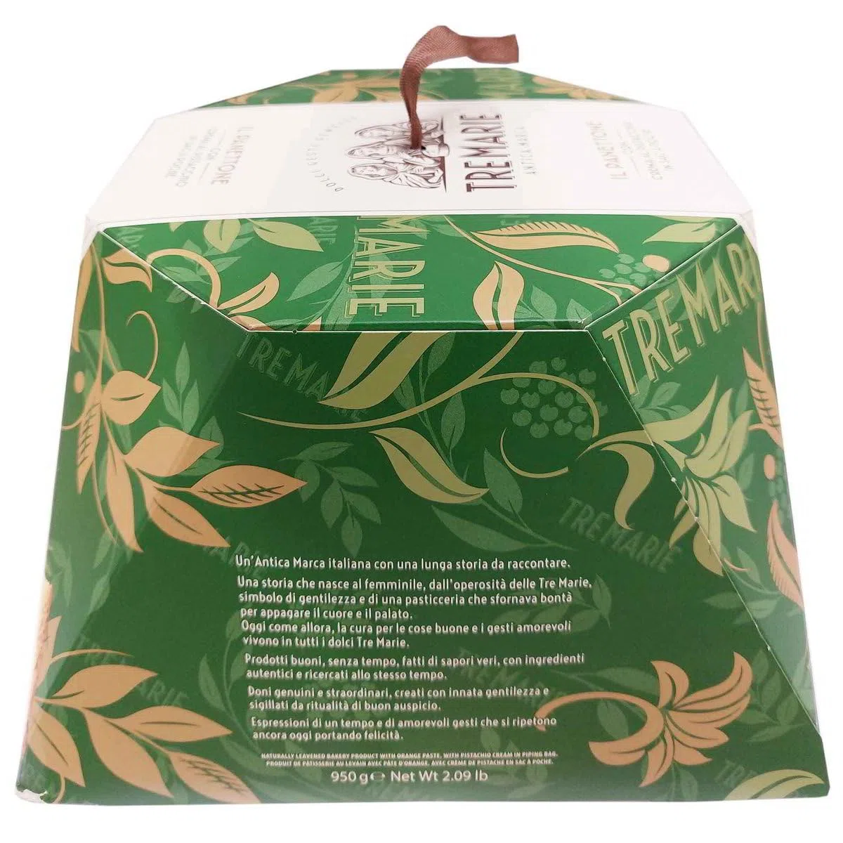 Tre Marie Panettone Pistaziencreme 950 g italienischer Weihnachtskuchen mit Beutel zum Aufspritzen (sac à poche) – weich & duftend, Mailänder Tradition Geschenkverpackung + Italian Gourmet polpa 400g