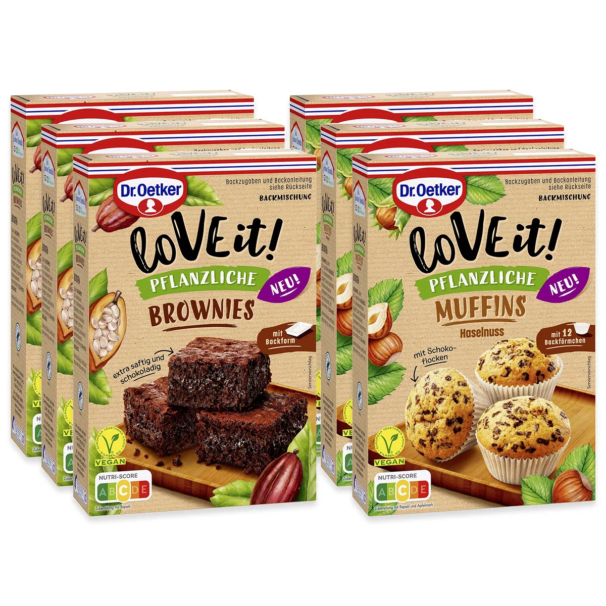 Dr. Oetker LoVe it! Pflanzliche Muffins & Brownies Vegane Backmischungen 6er Probier-Set