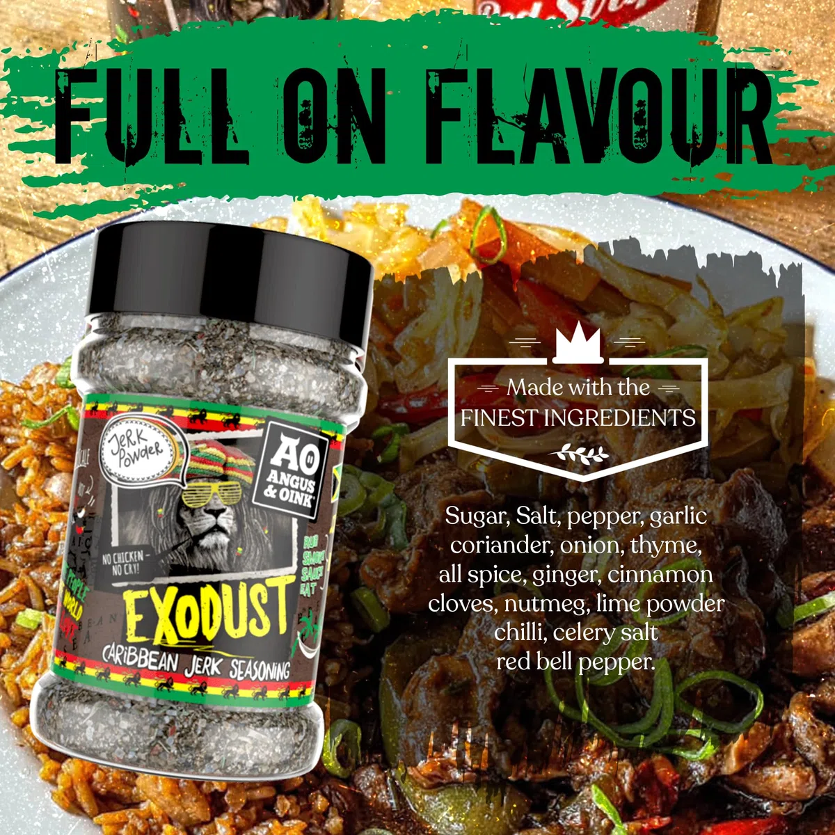 Angus & Oink Exodust Caribbean heißes Jerk -Gewürz | Perfekt für Ruck Chicken, Schweinefleisch, Fisch & mehr | Fruchtiges und würziges Salsa -Paarung | Glutenfrei, veganfreundlich | 230g