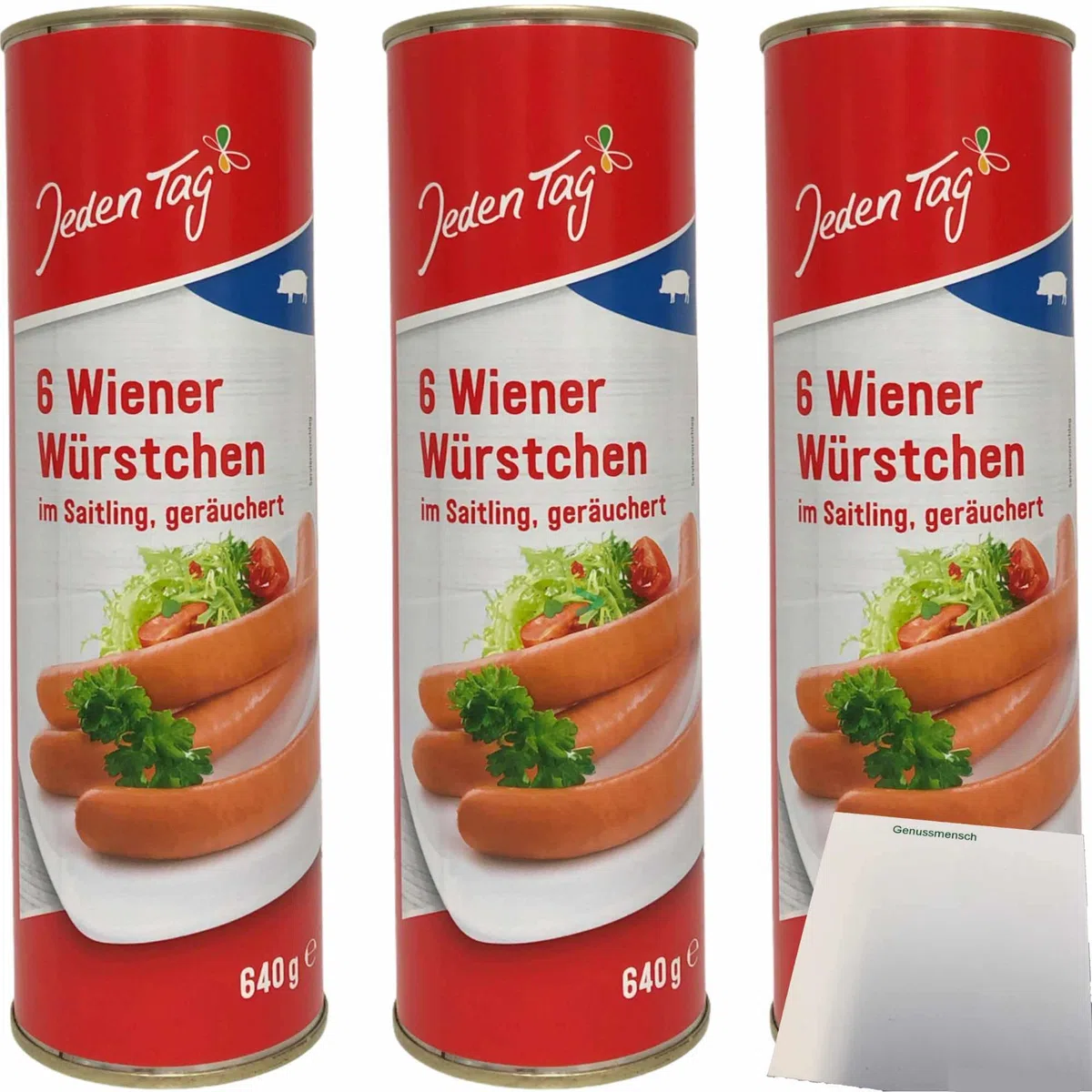 Jeden Tag Wiener Würstchen im Saitling geräuchert 3er Pack (18x50g) + usy Block
