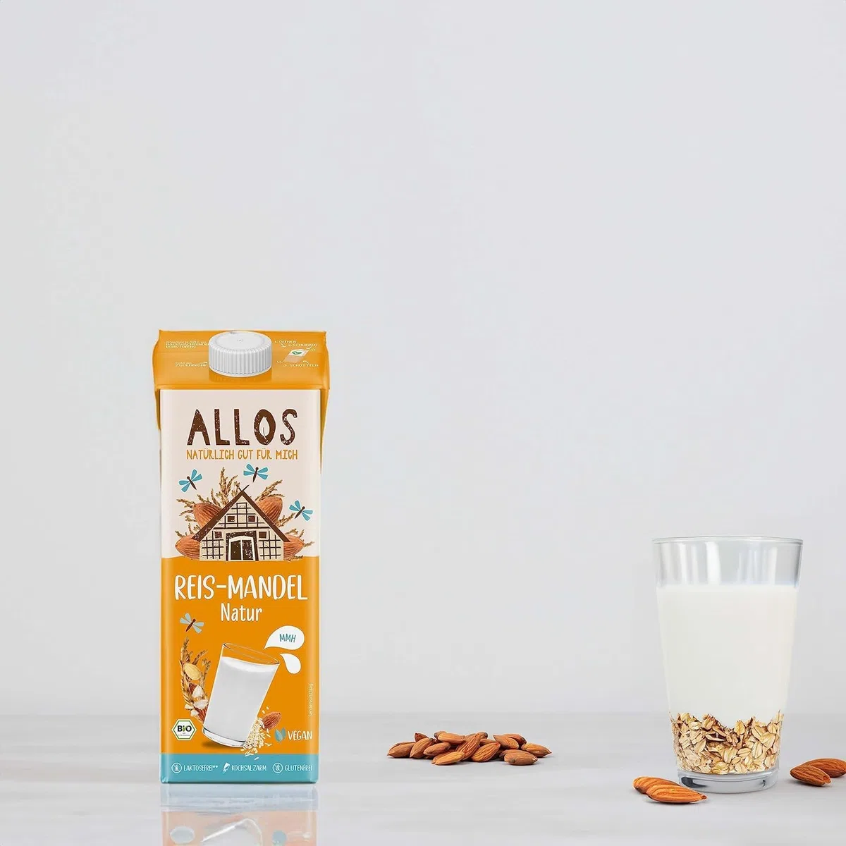 Allos Bio Reis Mandeldrink ungesüßt | Milchalternative aus Mandeln | Drink auf Pflanzenbasis | veganer Drink | ohne zugesetzten Zucker | vegan | laktosefrei | 1 Liter (6 Stück)