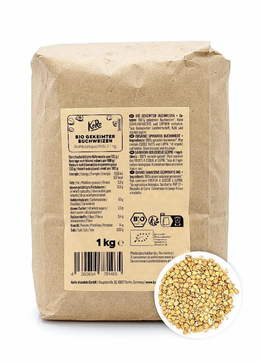 KoRo - Gekeimter Bio Buchweizen 1 kg - Glutenfrei - Ballaststoffreich - Vegan