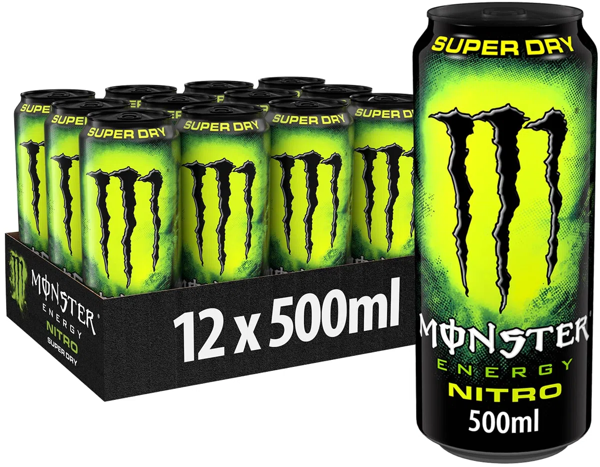 Monster Energy® Nitro Super Dry - koffeinhaltiger Energy-Drink mit fruchtigem Zitrus-Geschmack und Distickstoffoxid - full Flavour, full Sugar - in praktischen Einweg Dosen (12 x 500 ml)
