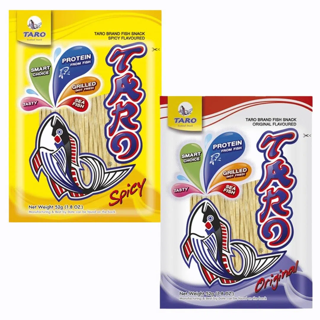 Taro Brand Thai-Fisch-Snack, sortiert, 2 Geschmacksrichtungen, 52 g, originell und würzig, 2 Stück