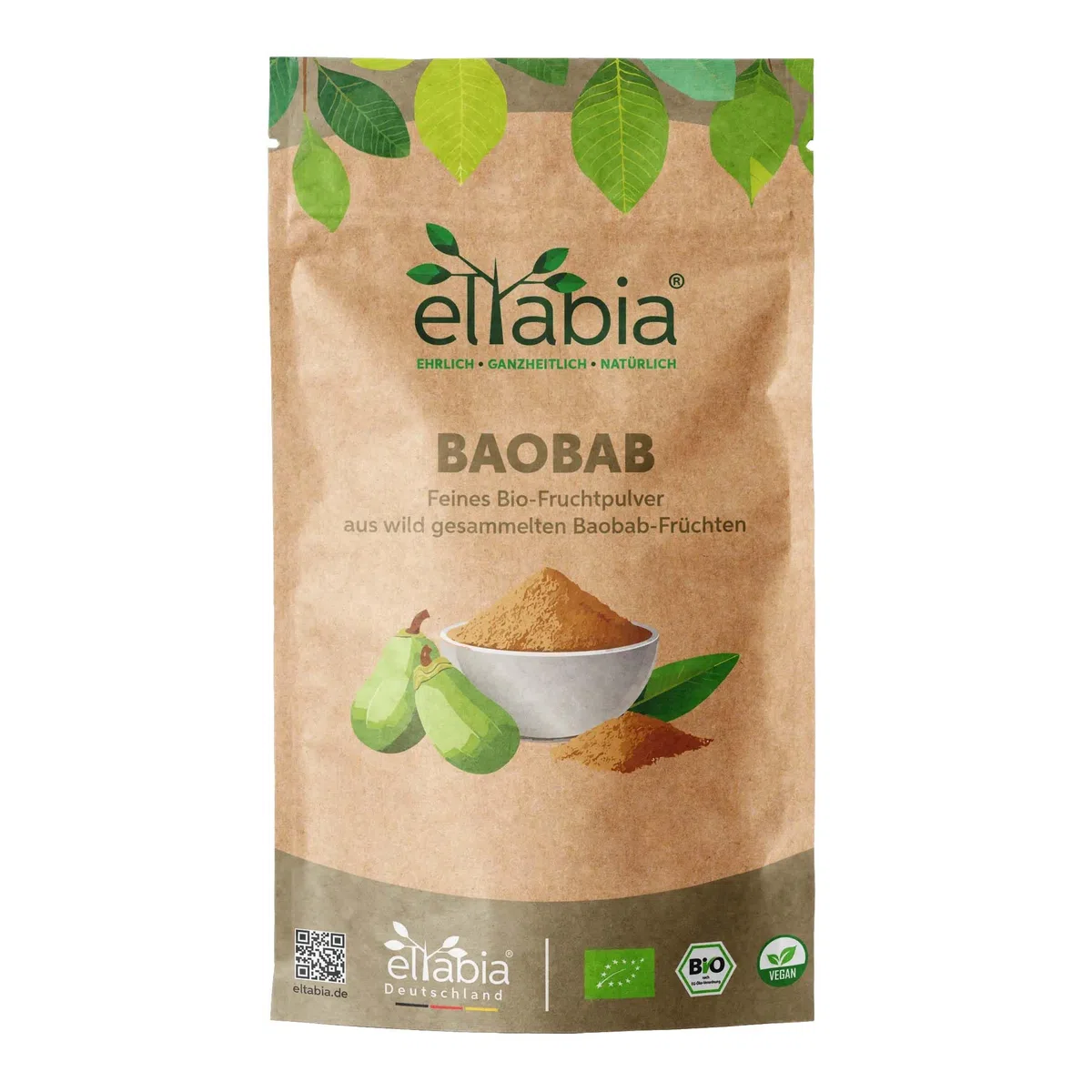 Bio Baobab Pulver 200g | Affenbrotbaum gemahlen | Apothekerbaum in Rohkost Qualität | 100% rein und ohne Zusatzstoffe | Veganes Fruchtpulver