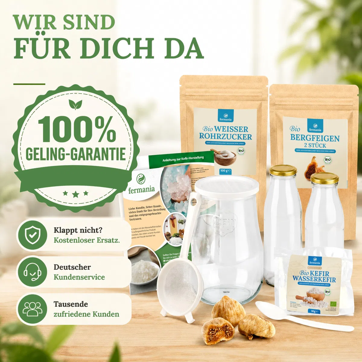 fermania Bio Wasserkefir Kristalle 30g inkl. Geling-Garantie & Fermentations-Guide - Probiotischen Kefir kinderleicht selber machen (unbegrenzt) - Lebende Japankristalle aus Lippstadt