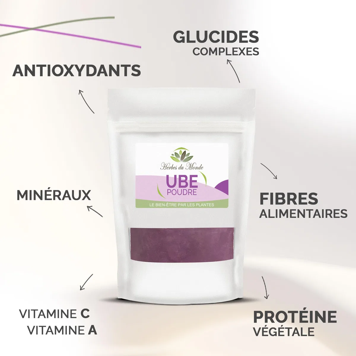 Herbes du Monde - Ube Pulver 100 g - Violette Yamswurzel aus den Philippinen - Für Smoothies, Latte und Desserts