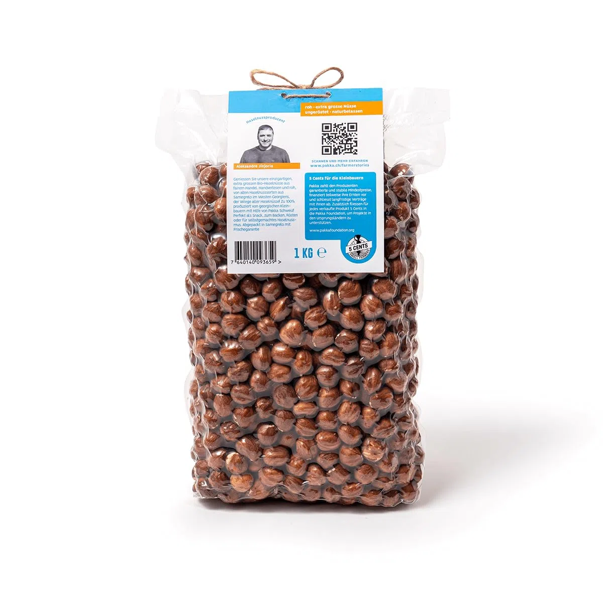 PAKKA Bio Jumbo Haselnüsse nature, roh und ungeröstet, 1kg, Öko & Fair, direkt hergestellt und abgefüllt vom Produzenten in Sugdidi, Georgien, vegan, Nüsse, 1000g (1er Pack)