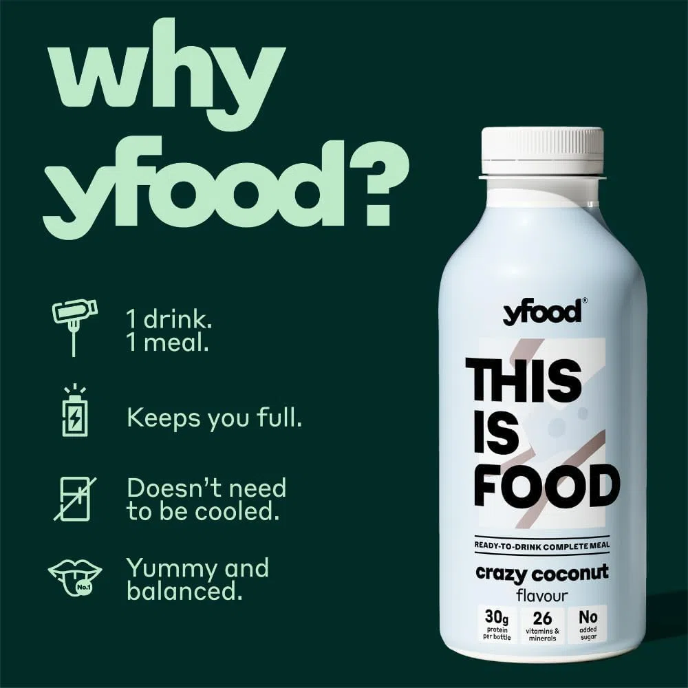 yfood Drink Crazy Coconut, Leckere Trinkmahlzeit für unterwegs, THIS IS FOOD Drink, 33g Protein, 26 Vitamine und Mineralstoffe, 6 x 500ml, Geschmack Kokosnuss, inkl. 1,50 € Pfand