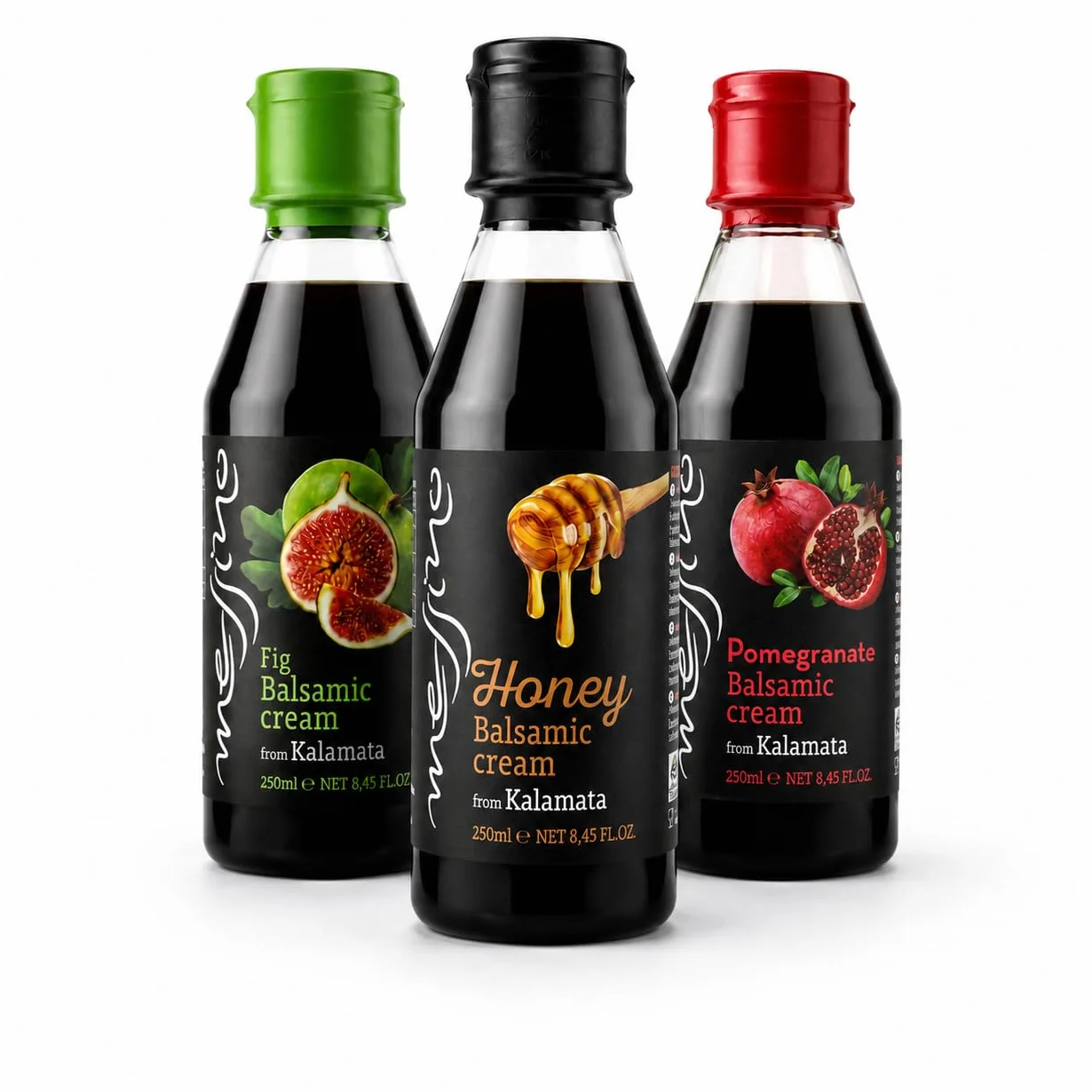 Messino Balsamico Creme Set 3x250ml – Feige, Honig & Granatapfel | Gourmet-Set aus 100% griechischen Zutaten: Feige, Honig & Granatapfel – ohne Zuckerzusatz, vielseitig