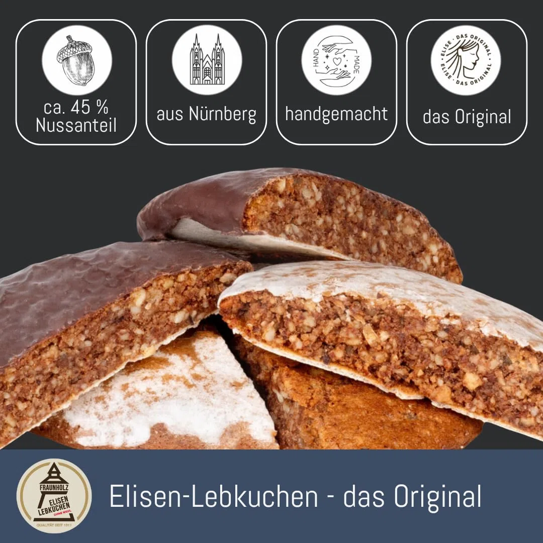 Lebkuchen - original Nürnberger Mandel Elisen-Lebkuchen - 45% Nussanteil - handgefertigte Qualität - prämierte Meisterhändler-Manufaktur (Lebkuchen Schokolade 380 Gramm)