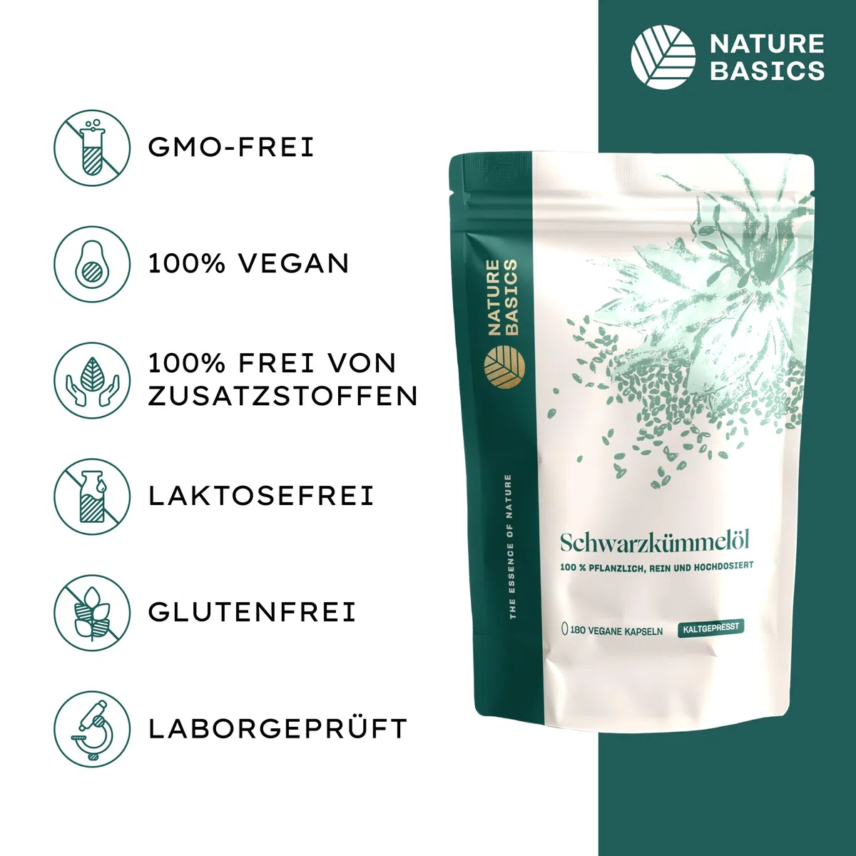 Schwarzkümmelöl - 180 Kapseln hochdosiert / 500 mg hochwertiges Schwarzkümmelöl & 250 mg Linolsäure je Kapsel/Vegan & Nachhaltig