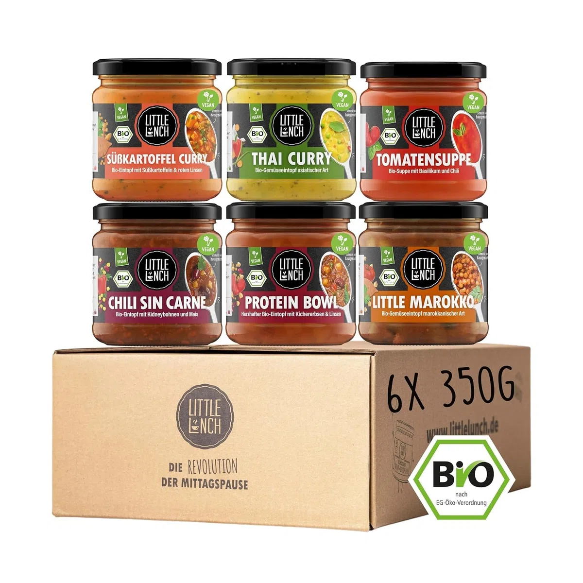 Little Lunch Bio Vegane Lieblinge Box | Suppen & Eintöpfe | 6 x 350g | 6 vegane Fertiggerichte | Kennenlernbox | schnell fertig & lecker | im 6er Vorteilspack