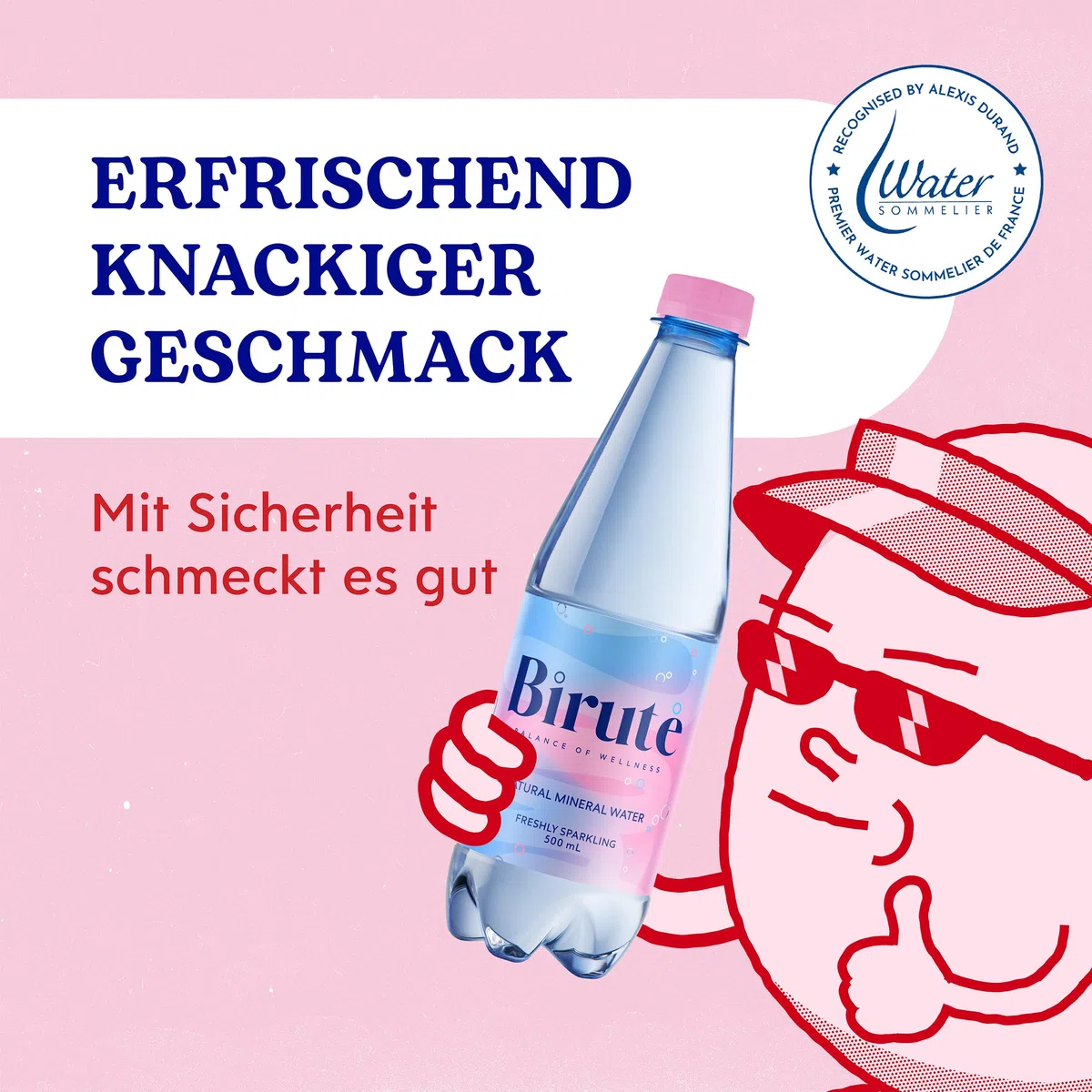BIRUTE Natürliches Mineralwasser mit Kohlensäure 500 ml (12er Pack) Für maximale Hydratation, Reich an Essenziellen Mineralien wie Calcium, Magnesium, Perfekt Ausgewogene Natürliche Elektrolyte