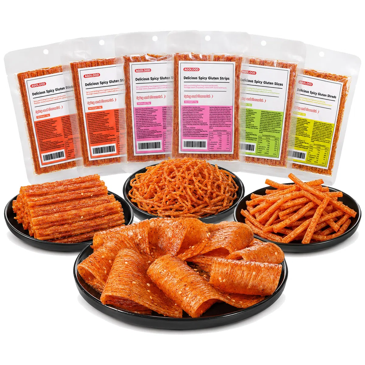Latiao,Chinesische Snacks,Wurzig Gewurzte Snacks, 70g wurzige Streifen,Lassiger Snack,Duftendes scharf, Individuelles Paket (6 Packungen)