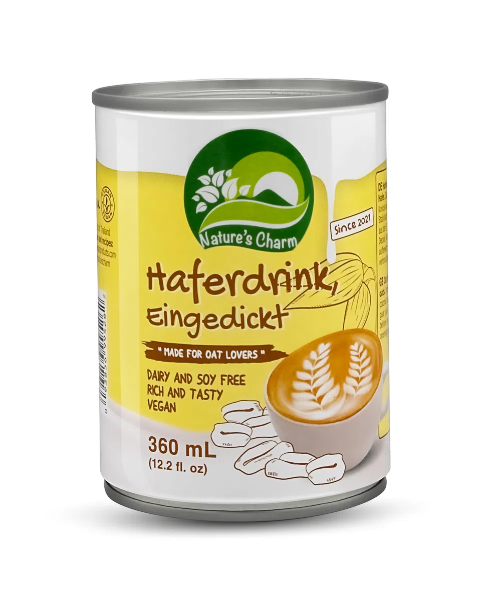 Nature’s Charm eingedickter Haferdrink I Vegane Kondensmilch-Alternative mit cremiger Konsistenz I Ideal für Kaffee, Cappuccino, Desserts und Gebäck I 6 x 360 ml