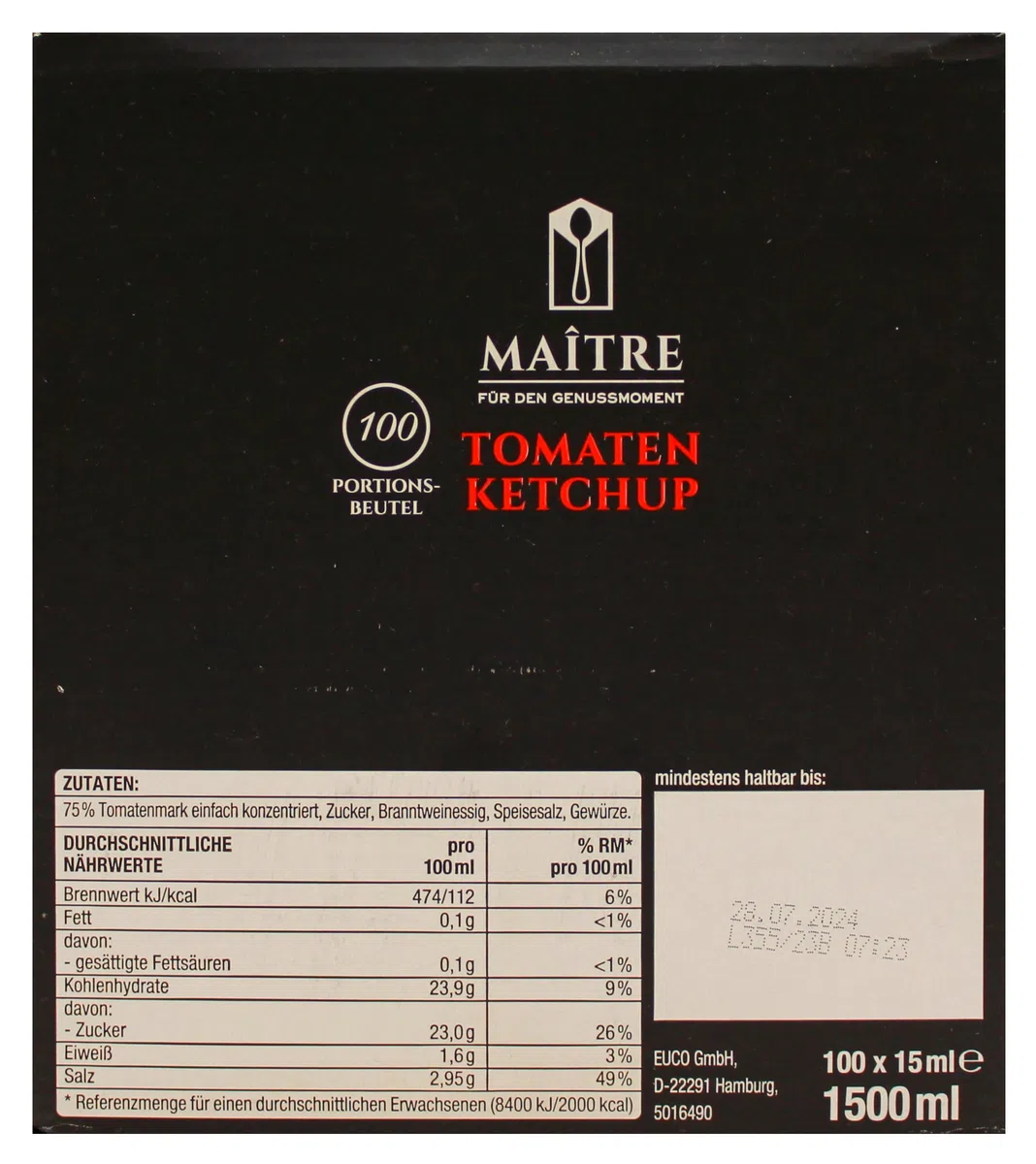 Maitre Maître Tomaten Ketchup Portionsbeutel, 100er Pack (100 x 15ml)