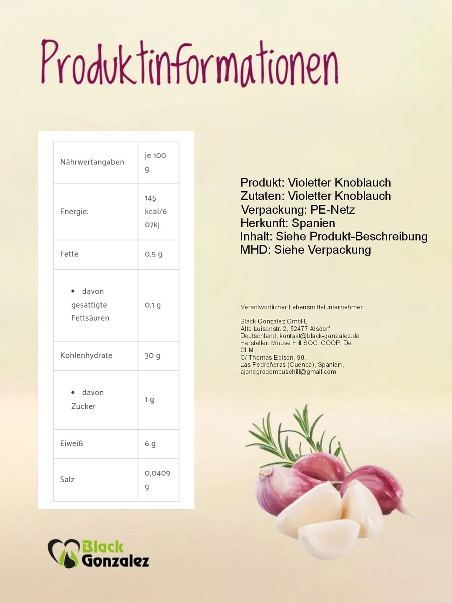 Hochwertiger violetter Knoblauch - aus Spanien - eine der edelsten Knoblauchsorten der Welt (500 g)