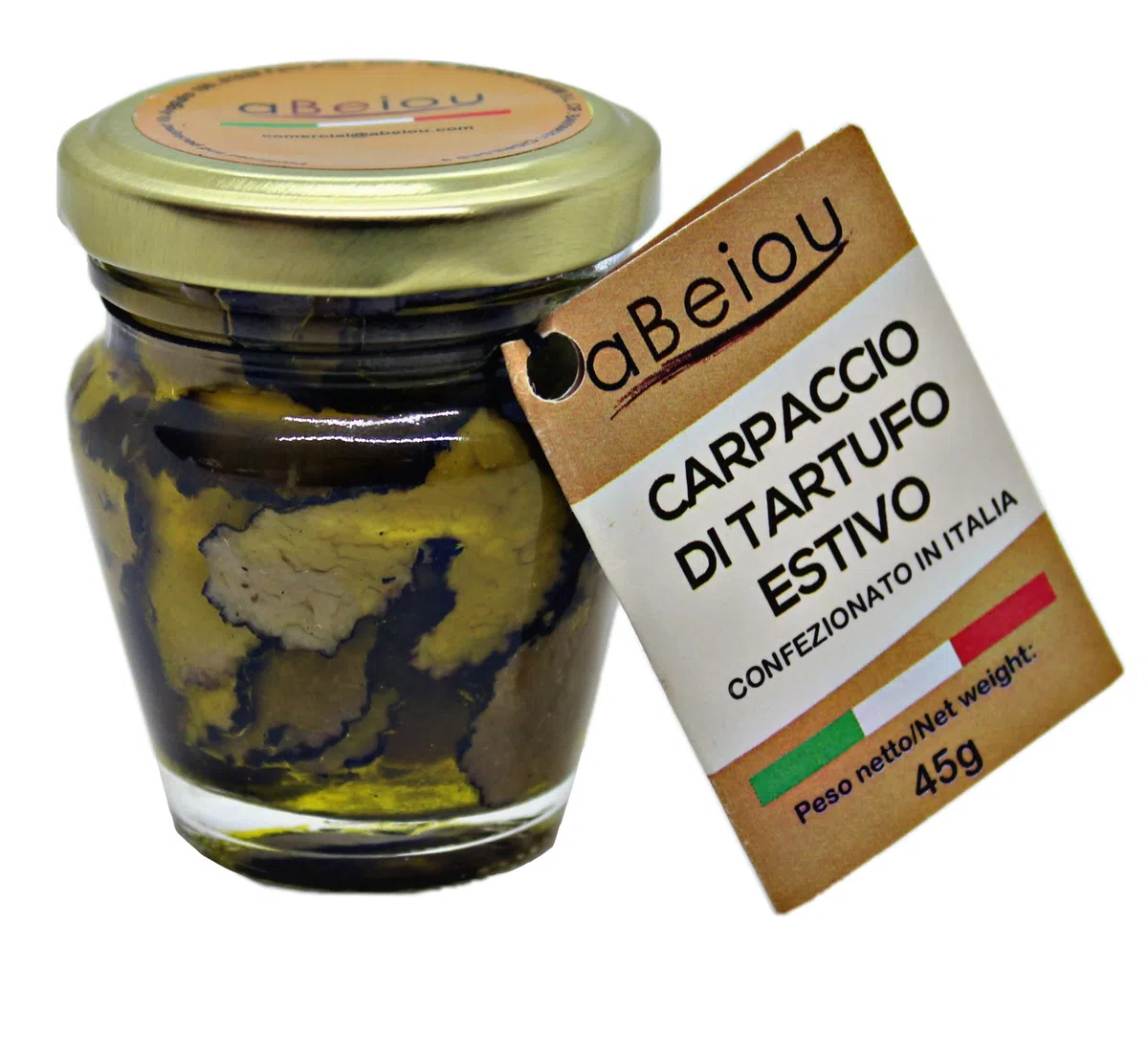 aBeiou Schwarzer Trüffel Carpaccio 45g extra Gourmet-Produkt 100% Italienisch handgefertigt Premium-Qualität vegan vegetarisch glutenfrei gerieben Tuber Aestivum mit nativem Olivenöl Delikatessen