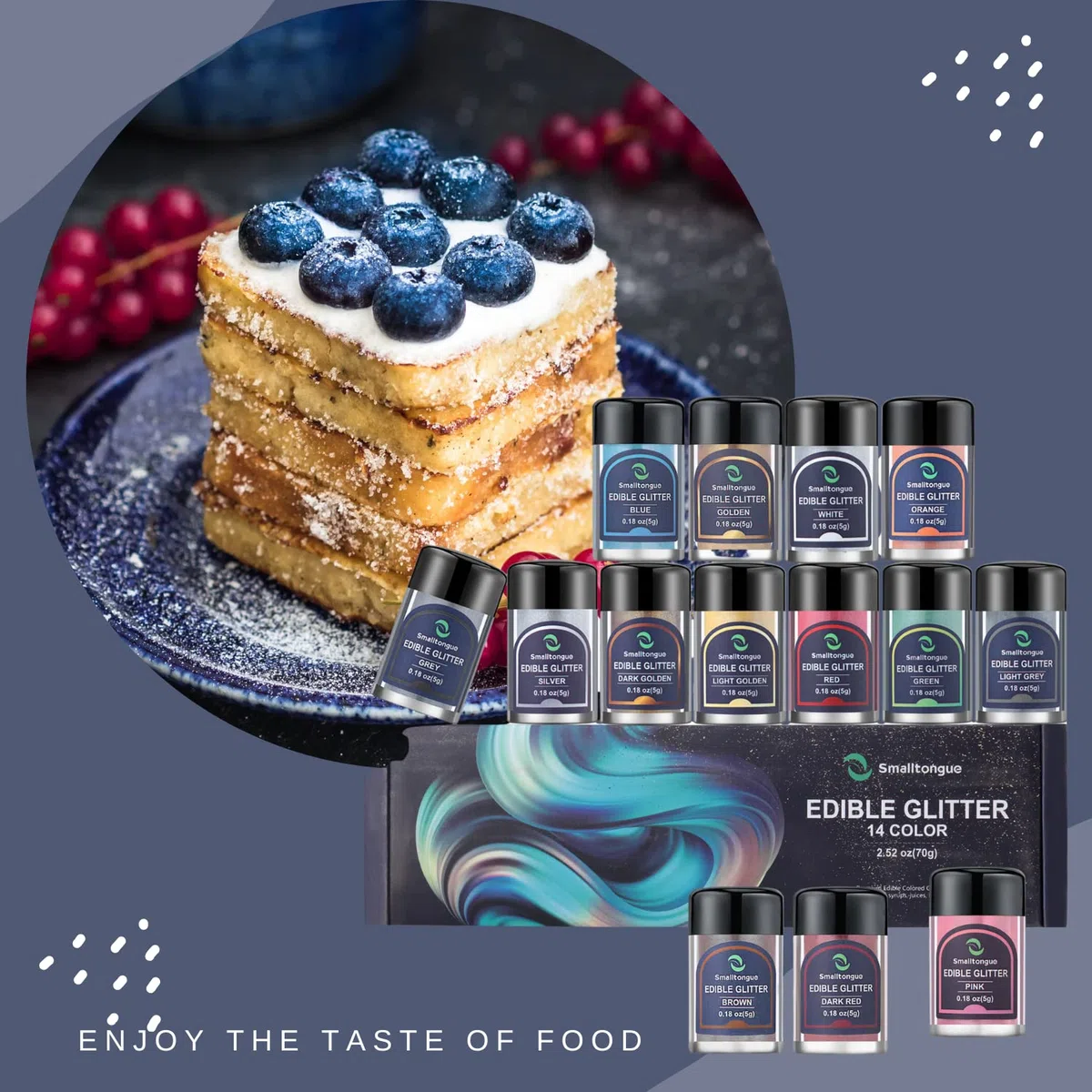 Smalltongue 14 Essbares Glitzer Set, Glitzer Essbar für Torte/Glitzer Essbar Getränke für Ostern, Weihnachten, Oktoberfest Party, Champagner, Cocktails. 5g/Dose