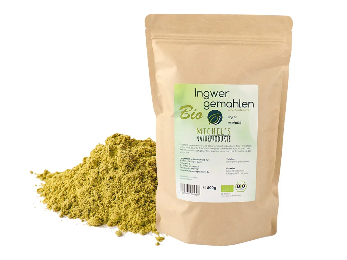 Michel´s Naturprodukte - BIO Ingwerpulver aus Indien, 1kg (2x500g), Abgefüllt in Deutschland, Vegan und Laktosefrei, Fein Gemahlen, 100% Natürlich und Rein - Ohne Zusatzstoffe