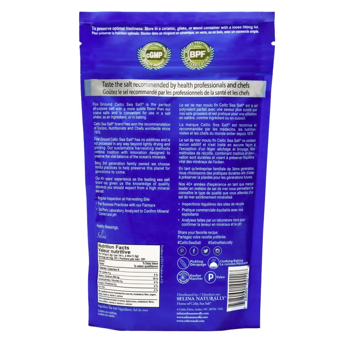 Celtic Sea Salt Sealable Bag, ideal zum Kochen und Backen, Beizen oder Finishing, glutenfrei, koscher 1 lb. (2 Stück) Feiner Boden