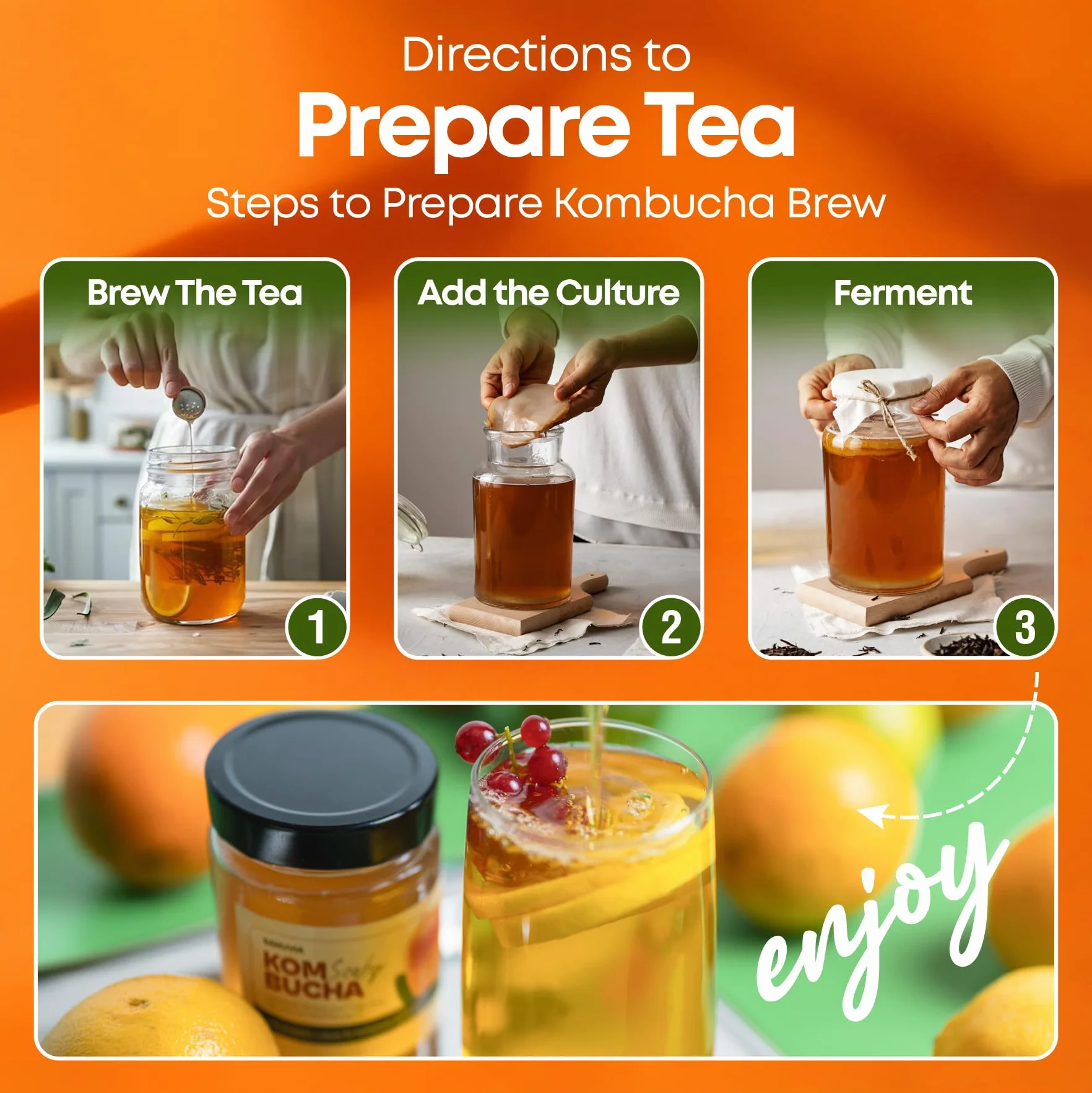 SANUVIA Kombucha SCOBY Starterkultur - Teepilz mit 300 ml Startertee im Glas - Vegan, Live-Kultur, wiederverwendbar - Anleitung auf Etikett - 100% natürlich