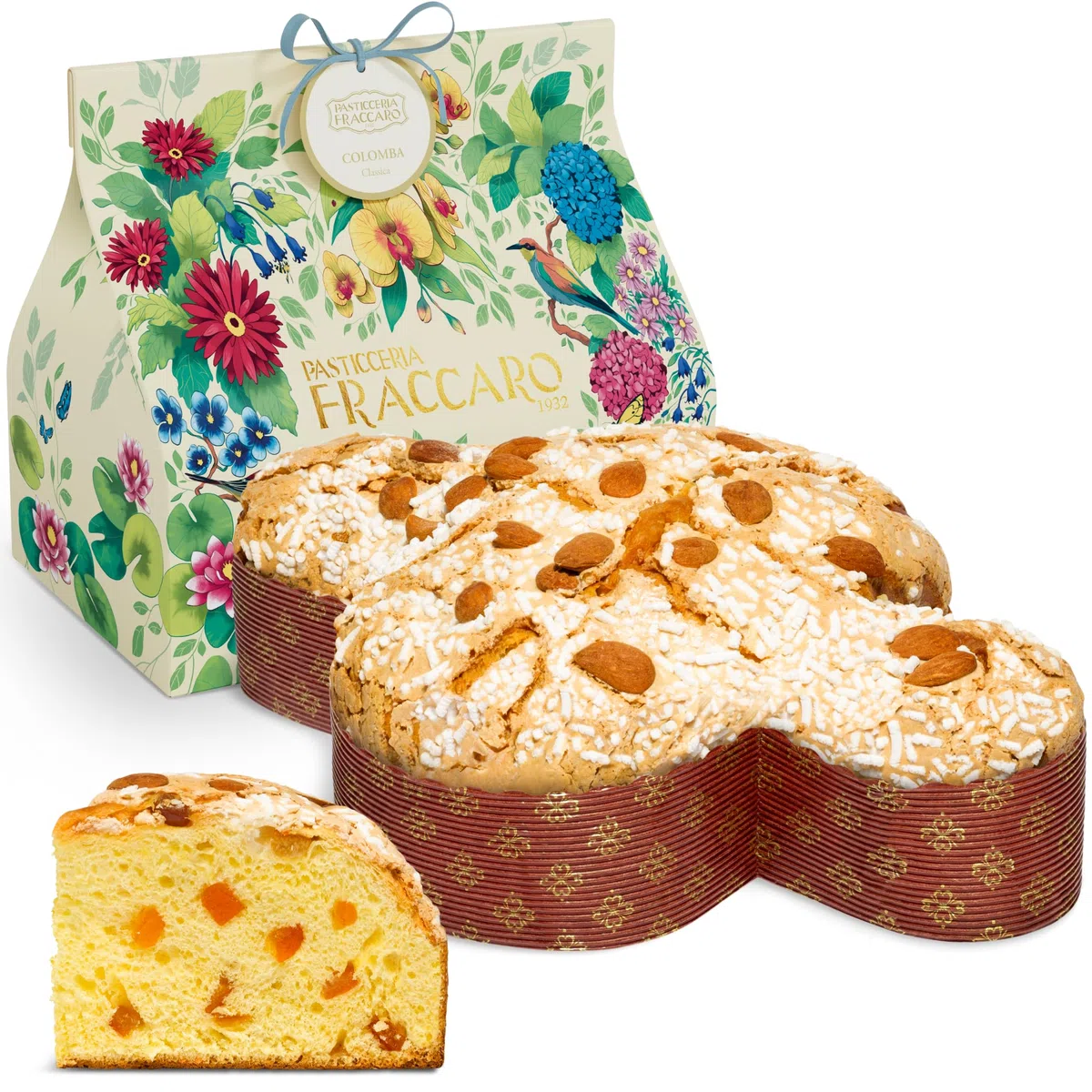 Handgemachte klassische Oster-Taube 750gr - Pasticceria Fraccaro 1932, Osterkuchen mit weichem und duftendem Teig, kandierten Orangenschalen, Mandelglasur und Kristallzucker, Bauletto-Linie