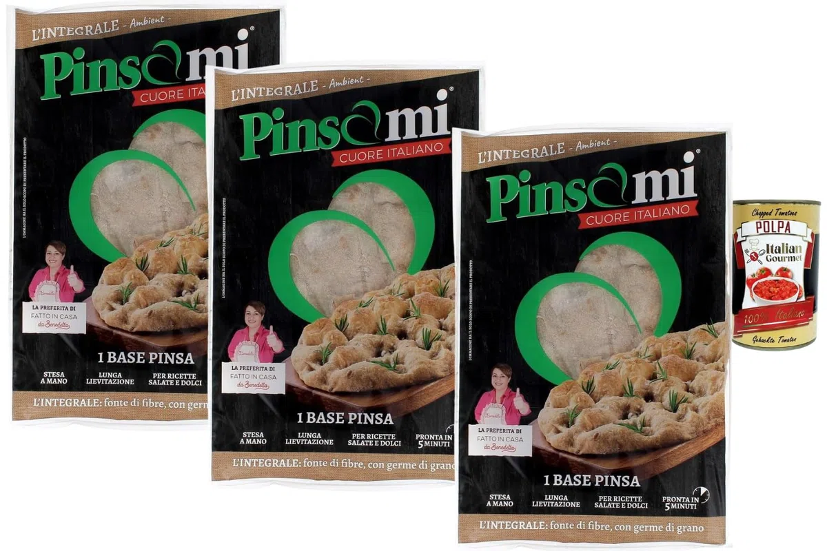 Italian Gourmet Bundle Vollkorn-Pinsa-Boden 3x 230g + Italian Gourmet Polpa Gratis – Italienische Pinsa Base Integrale, ballaststoffreich laut Verpackung, fertig in 5 Minuten, Vorrat 690g