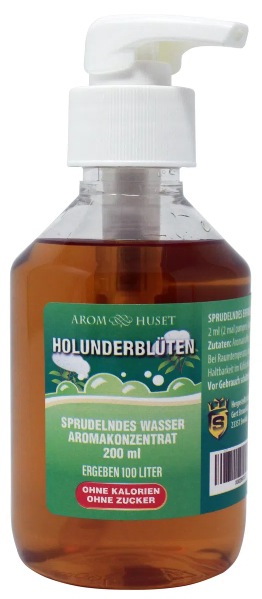 Holunderblüten-Konzentrat 200 ml ergibt 100 L kohlensäurehaltiges Wasser | ohne Zucker |null Kalorien| hochkonzentriertes Aroma 1:500 |+ GRATIS-Dosierspender