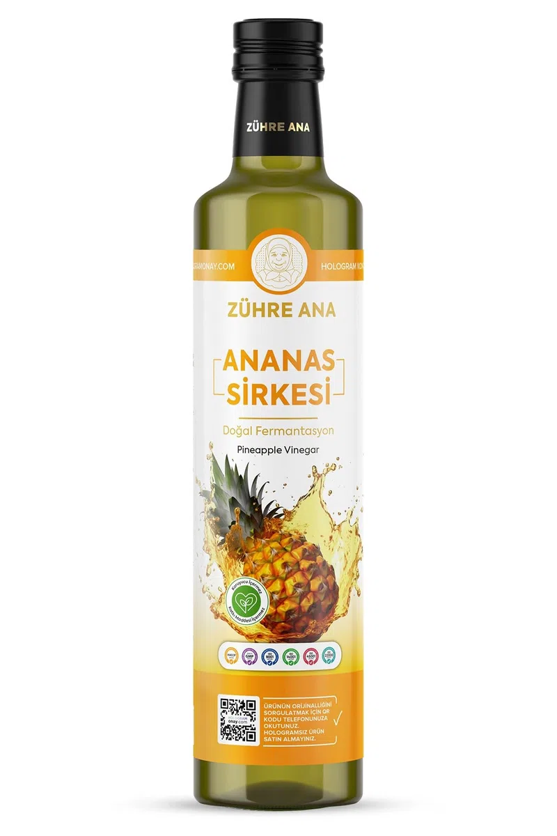 Zühre Ana Ananas-Essig 500ml – Natürlich fermentiert, ohne Zusatzstoffe, ungefiltert & nicht pasteurisiert – Fruchtig-frischer Geschmack für Küche & Getränke – Vegan