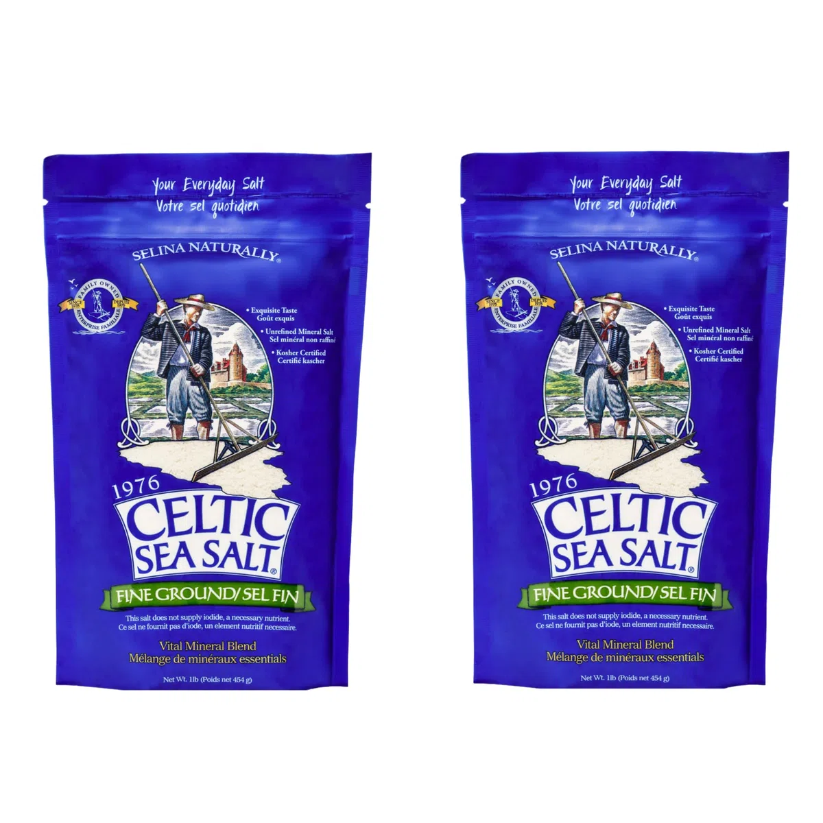 Celtic Sea Salt Sealable Bag, ideal zum Kochen und Backen, Beizen oder Finishing, glutenfrei, koscher 1 lb. (2 Stück) Feiner Boden