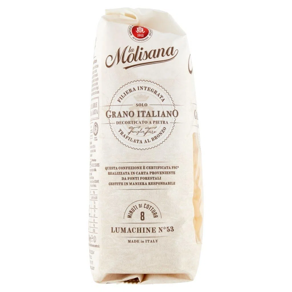 5x La Molisana Lumachine N. 53 Pasta Lenta Lavorazione Teigwaren aus Hartweizengrieß Bronze-Zeichnung 500g + Italian Gourmet Polpa 400g
