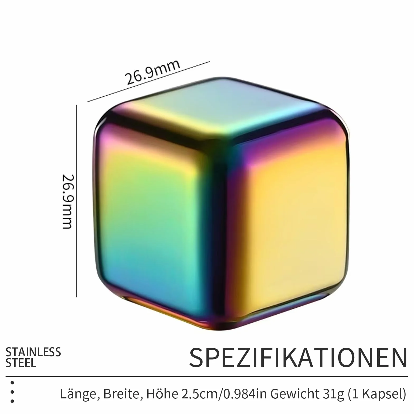 12 Stück 2.5cm farbige Edelstahl Eiswürfel - Wiederverwendbare Whisky-Steine, sicher & geruchlos, glatt & leicht zu reinigen, rostfrei für Whisky/Cocktails/Getränke aller Art, ideal für Partys & Bars