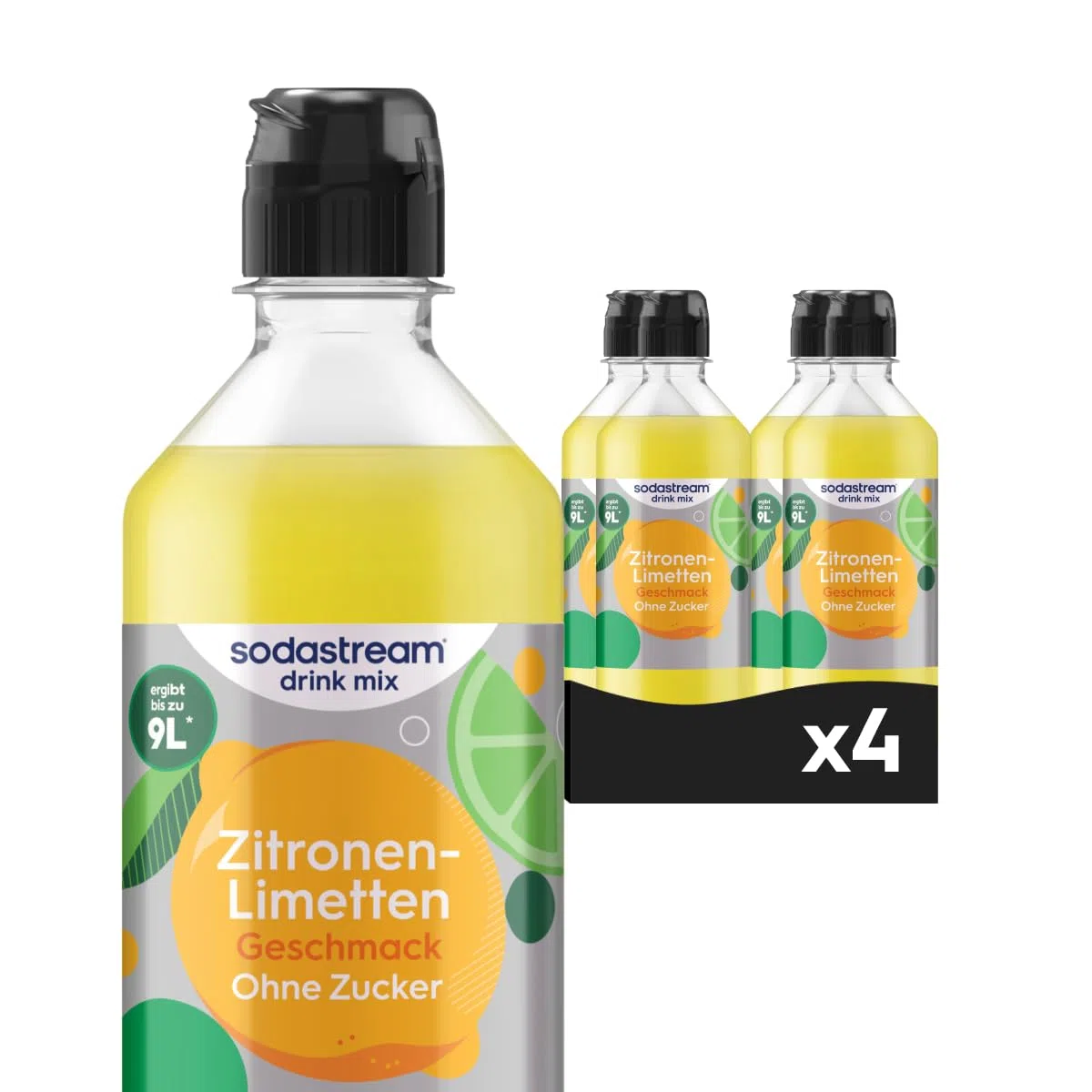 Sodastream drink mix Zitrone-Limette ohne Zucker – zuckerfreier Sirup für gesprudeltes & stilles Wasser, 4er Pack (4 x 440 ml),ergibt bis zu 9L Fertiggetränk