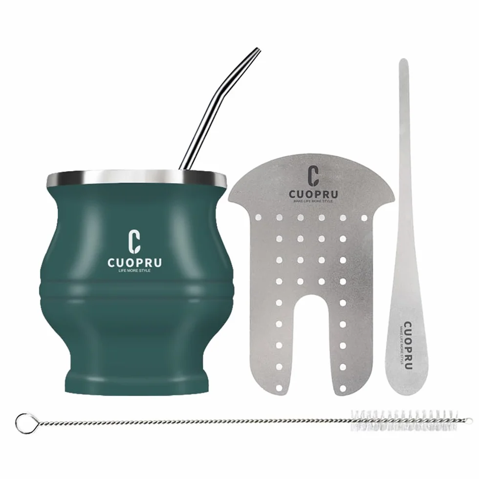 Cuopru Yerba Mate Becher und Set aus Edelstahl, 200 ml, Armeegrün, modernes Design