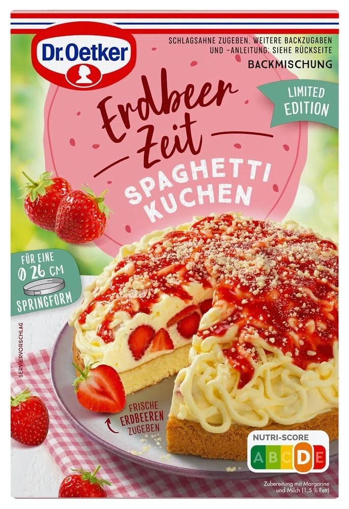 Dr. Oetker Erdbeer-Zeit Spaghetti-Kuchen Backmischung, 5er Pack (5 x 335g)