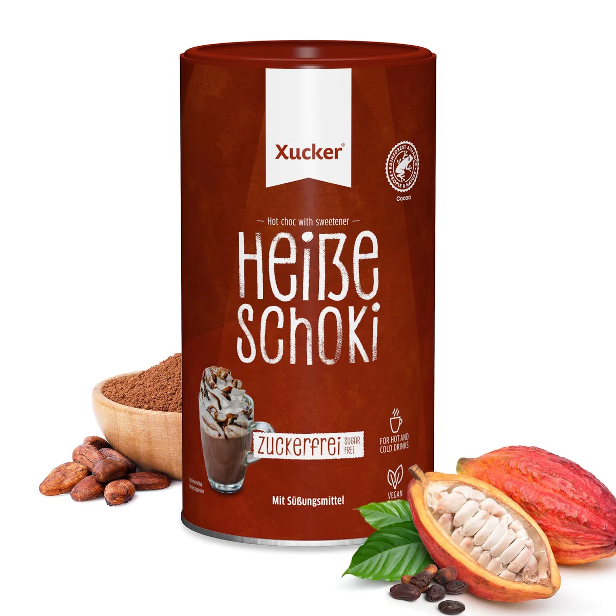 Xucker Heiße Schoki ohne Zucker - Leckerer Kakao mit Birkenzucker I Zuckerfreie Schokolade zum Trinken I heiß oder kalt genießbar I 800g
