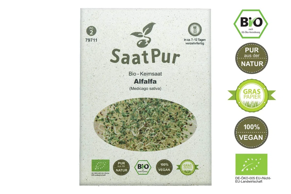 SaatPur BIO Keimsprossen Sortiment 4 Sorten Superfood Mix Mischung - Brokkoletti Alfalfa Grünkohl Basilikum