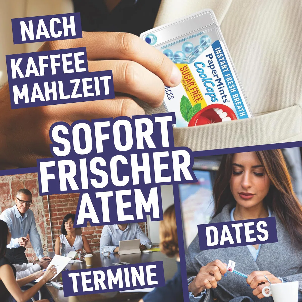 PaperMints CoolCaps – 4 Pack mit je 40 zuckerfreien Minzperlen – Für frischen Atem und gegen Mundgeruch – Schnelle Linderung bei Mundtrockenheit – Doppelte Wirkung – Insgesamt 160 Kapseln