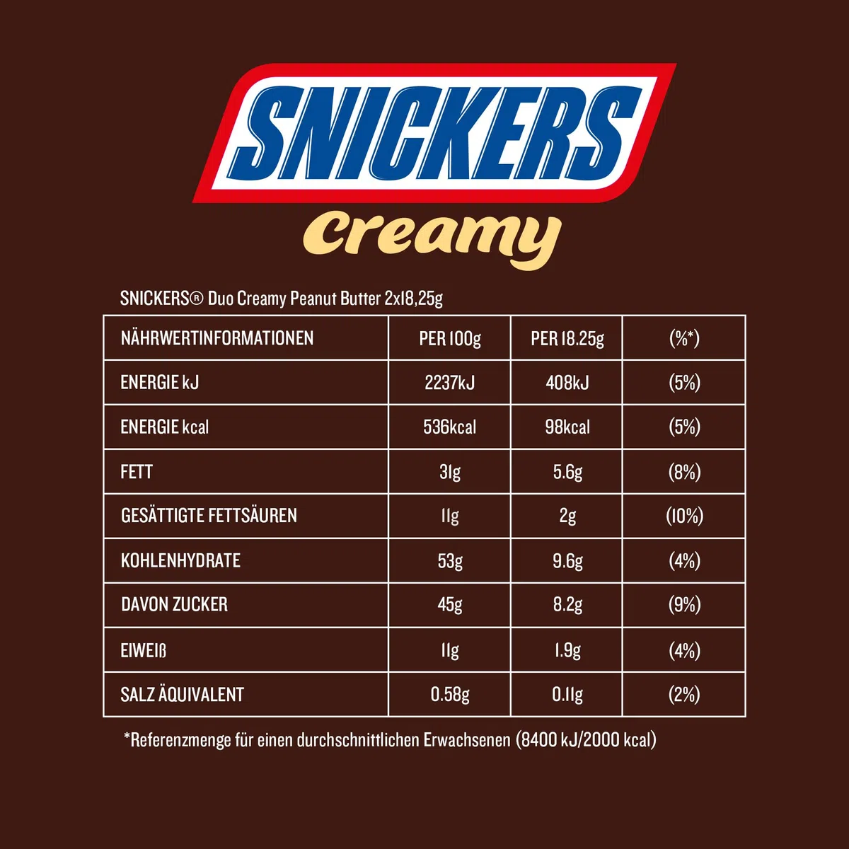 Snickers Creamy Peanut Butter, Schokolade Großpackung, Milchschokolade, Doppelriegel, 24 x 36,5g