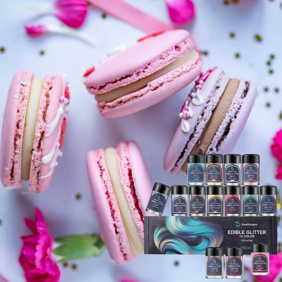Smalltongue 14 Essbares Glitzer Set, Glitzer Essbar für Torte/Glitzer Essbar Getränke für Ostern, Weihnachten, Oktoberfest Party, Champagner, Cocktails. 5g/Dose