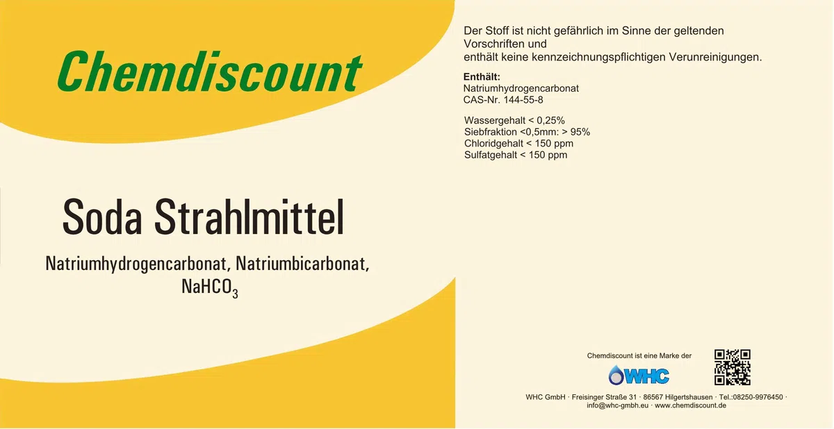 Chemdiscount 10 kg Soda als Strahlmittel Strahlgut zum Sodastrahlen, Backsodastrahlen, Strahlsoda
