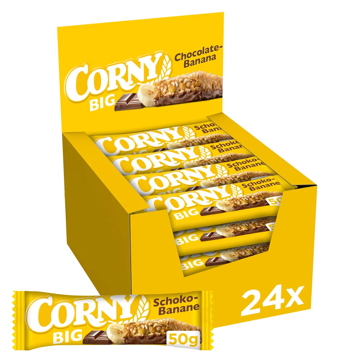 Müsliriegel Corny BIG Schoko-Banane | Großer Riegel mit zarter Schokolade und fruchtiger Banane | Großpackung 24x50g