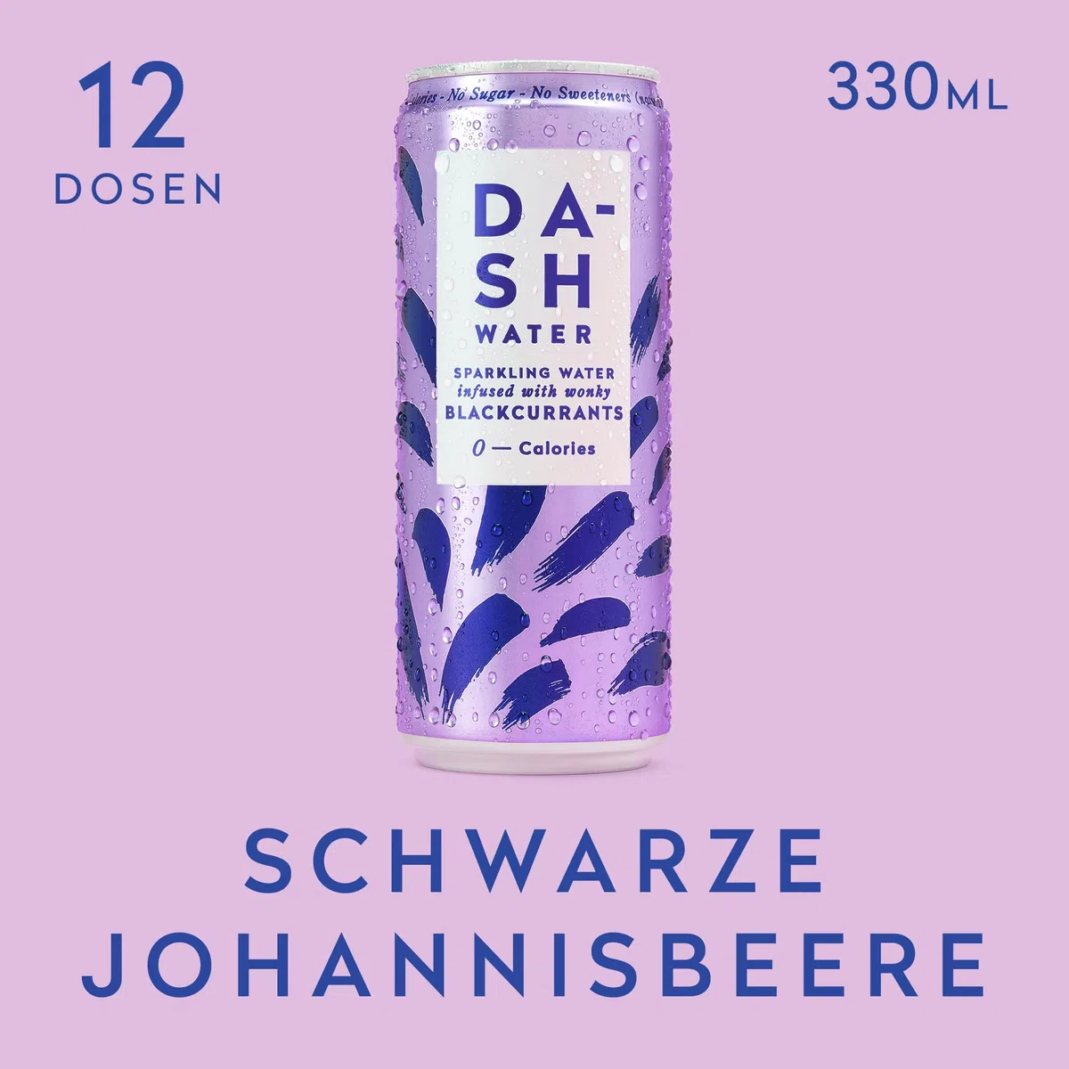 DASH WATER Schwarze Johannisbeere - 12 x prickelndes Quellwasser mit Johannisbeergeschmack - KEIN Zucker, KEIN Süßstoff, KEINE Kalorien - Angereichert mit krummen Früchten (12 x 330ml Dosen)