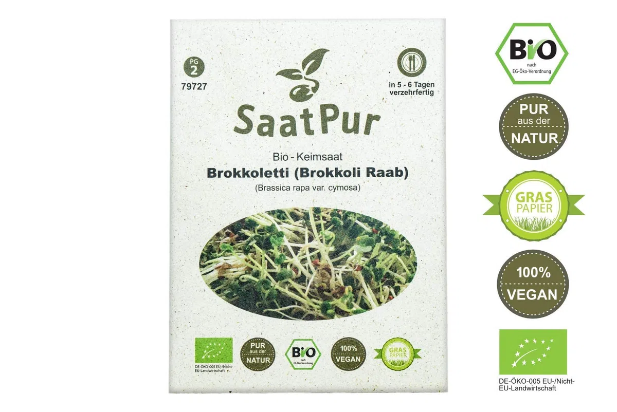 SaatPur BIO Keimsprossen Sortiment 4 Sorten Superfood Mix Mischung - Brokkoletti Alfalfa Grünkohl Basilikum