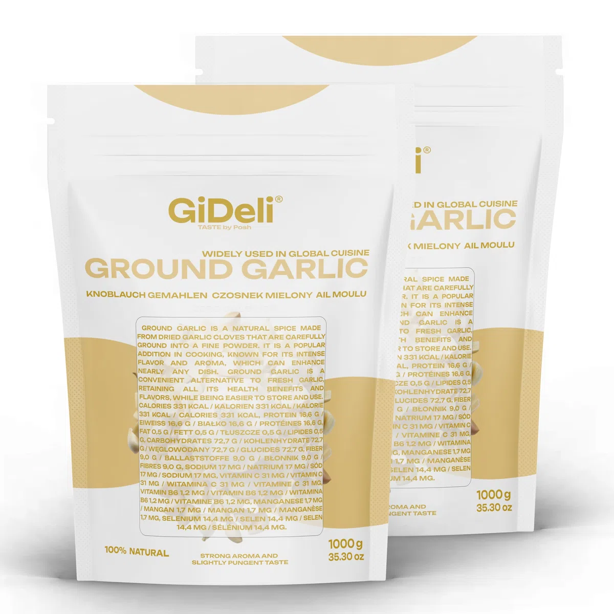 GiDeli Knoblauchpulver 2x 1kg - Knoblauch Gemahlen im Doypack zum Würzen von Fleisch Gemüse und Fischgerichten - Aromatische Ergänzung für Großverbraucher und Gastronomie