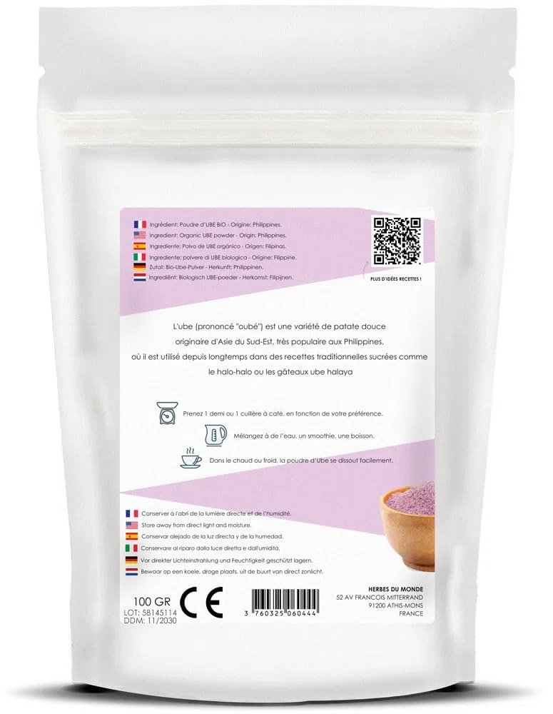 Herbes du Monde - Ube Pulver 100 g - Violette Yamswurzel aus den Philippinen - Für Smoothies, Latte und Desserts