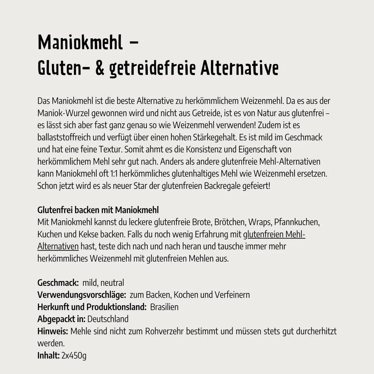 Govinda Bio Maniokmehl (2x450g) | Gluten- & Getreidefrei | 1:1 Weizenmehl-Ersatz | Fein Gemahlen | Ballaststoffreich | Ideal zum Backen & Kochen | DE-ÖKO-005